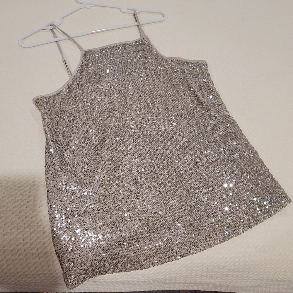 Ivory sequin stretch tank top